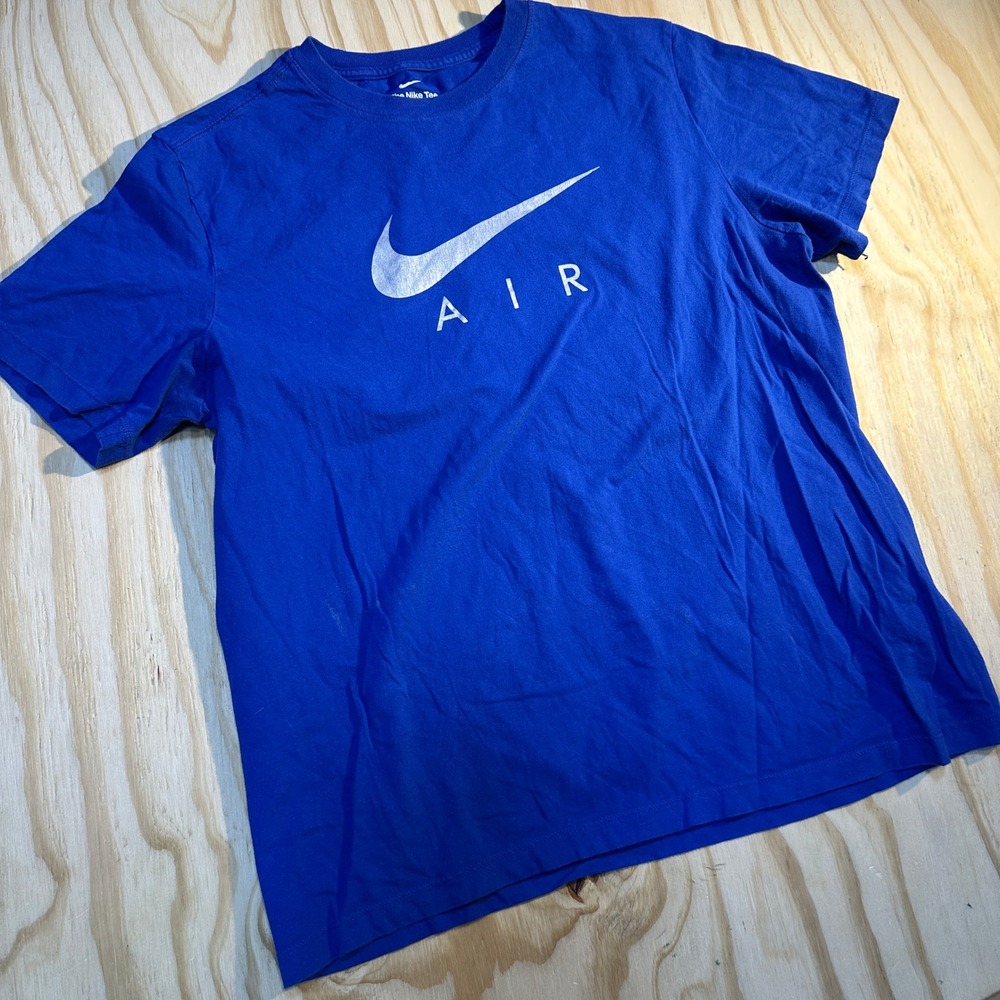 Nike Air Mens Large Blue Silver Swoosh Graphic Short Sleeve T-Shirt
